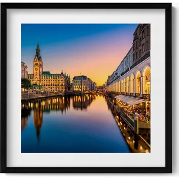 Obraz Obraz v černém rámu dekorace na zeď Radnice v Hamburku Německo 50x50 cm