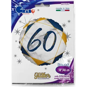 Balónek Fóliový balónek K 60. NAROZENINÁM tmavě modrý – PÁRTY BALÓNEK