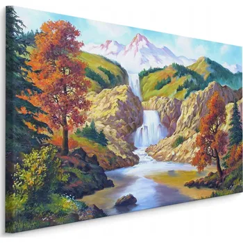 Obraz Obraz do kanceláře Vodopád Les HORY Výhled 3D 70x50