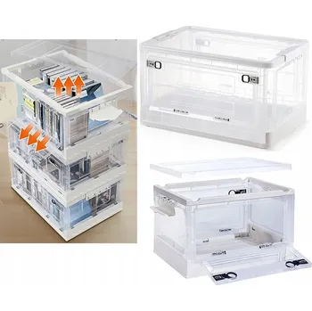 Úložný box BOX PLASTOVÝ KONTEJNER SKLÁDACÍ VELKÝ BOX HRAČKY PRŮHLEDNÝ 56L