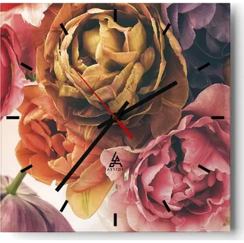 Hodiny Velké nástěnné hodiny na zeď 40x40 Květiny Skleněné hodiny Čtvercové Tiché