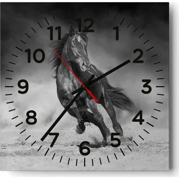 Hodiny Kuchyňské nástěnné hodiny 30x30 Kůň Skleněné hodiny do obýváku Moderní Tiché