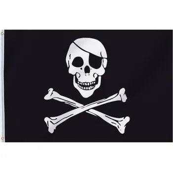 Vlajka Pirátská vlajka s lebkou a zkříženými hnáty 90 x 150 cm - dekorace na Halloween