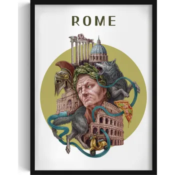 Obraz Ozdobný nástěnný obraz v rámu Řím Koloseum Vlčice Pantheon Pizza 50x70 cm