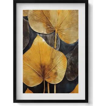 Obraz Moderní nástěnná dekorace obraz v černém rámu Listy glamour 50x70 cm