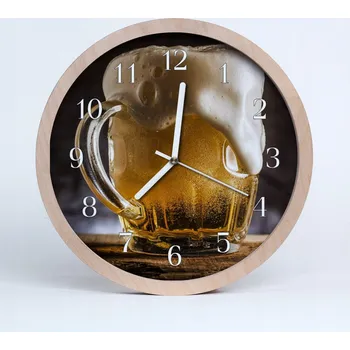 Hodiny Dřevěné nástěnné hodiny kulatý Stylové Pivo 25cm