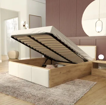 Postel Čalouněná dvoulůžková postel AJKmeble 120x200 cm, dub craft