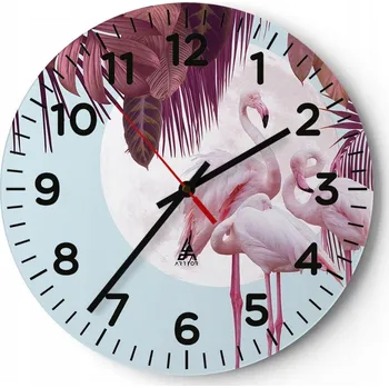 Hodiny Nástěnné hodiny do obýváku 40x40 Plameňáci Kulatý Skleněné hodiny Loft Tiché