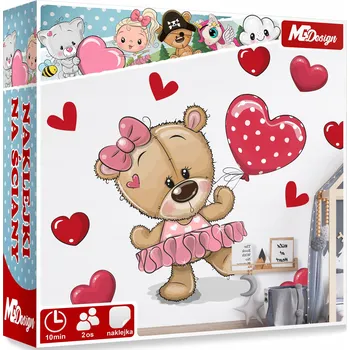 Samolepící dekorace XXL VELKÁ Samolepka na stěnu MEDVÍDEK se SRDÍČKY 115x119