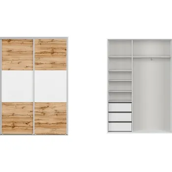 Šatní skříň BRW FLEX šatní skříň 150/4, bílá/dub wotan/bílá