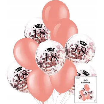 Balónek SADA BALÓNKŮ S KONFETAMI RŮŽOVÉ ZLATO K 18. NAROZENINÁM, JUBILEJNÍ, NAROZENINOVÁ