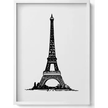Obraz Dekorativní obraz v bílém rámu do obýváku Ilustrace Eiffelovy věže 50x70 cm