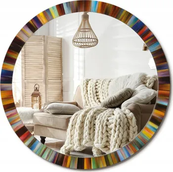 Zrcadlo Ozdobné zrcadlo s potiskem v moderním stylu Barevné paprsky průměr 100 cm