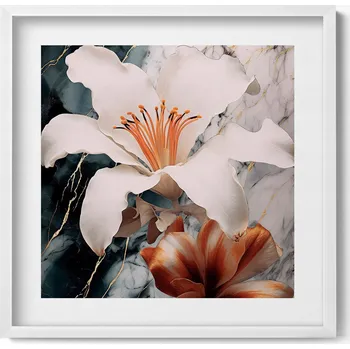 Obraz Dekorativní obraz v rámu do obýváku Kompozice mramoru s květinami 50x50 cm