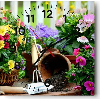 Hodiny Nástěnné hodiny do obýváku 40x40 Květiny Tichý chod Skleněné hodiny