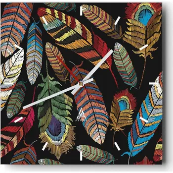 Hodiny Velké nástěnné hodiny 40x40 cm Ptačí Pírko - Skleněné tiché hodiny