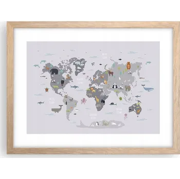 Obraz Obraz plakát v rámu světlý dub do obýváku 40x30 mapa světa foto na zeď