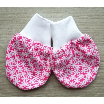 Rukavice AMÁLKA Bavlněné rukavičky květinky, malinové v.50-68 Velikost: 56-68