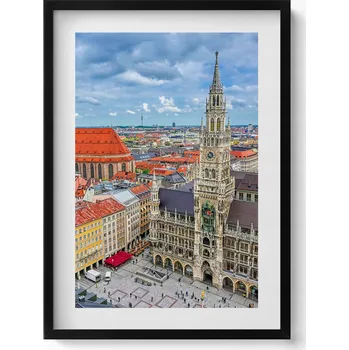 Obraz Dekorativní obraz v rámu na zeď Radnice Marienplatz v Mnichově 50x70 cm