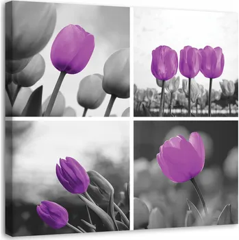 Obraz OBRAZ NA PLÁTNĚ Sada Tulipány Fialová 40x40