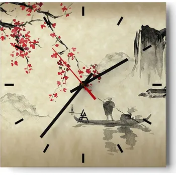 Hodiny Velké nástěnné hodiny 40x40 Krajina Skleněné hodiny Tiché