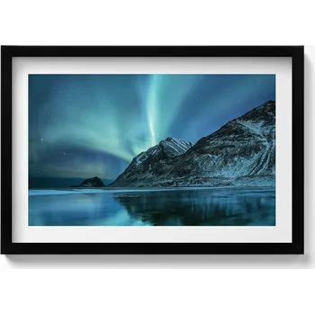 Obraz Obraz s rámem a grafikou na zeď Polární záře nad horami a vodou 60x40 cm