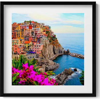 Obraz Moderní nástěnná dekorace Květiny a pobřeží Cinque Terre, Itálie 50x50 cm