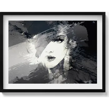 Obraz Dekorativní nástěnný obraz v černém rámu - Žena v akvarelovém stylu, 80x60 cm