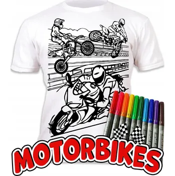 Tričko na malování MOTOCROSS + 10 omyvatelných fixy, velikost 9-11 let