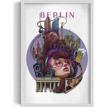 Obraz Stylový obraz v rámu Berlín Medvěd Berlínská zeď Braniborská brána 40x60 cm