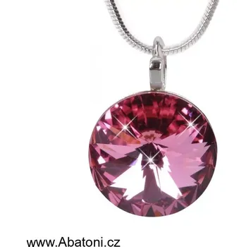 Náhrdelník Swarovski Elements Rivoli vlepený krystal 14mm - Stříbrný náhrdelník (přívěsek + řetízek) růžový kulatý 34112.3 Rose (růžová)