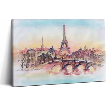 Obraz Plátěný Obraz Canvas do Pokoje Grafika Malovaný Pohled na Paříž 30x20 cm