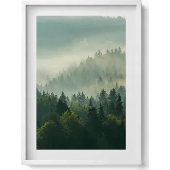 Obraz Dekorativní obraz v bílém rámu do obýváku Východ slunce Beskydy 50x70 cm