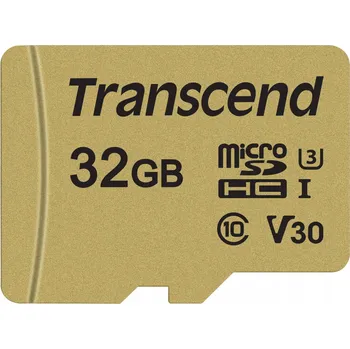 Paměťová karta Transcend microSDHC 500S 32GB Class 10 UHS-I U3 V30 + adaptér