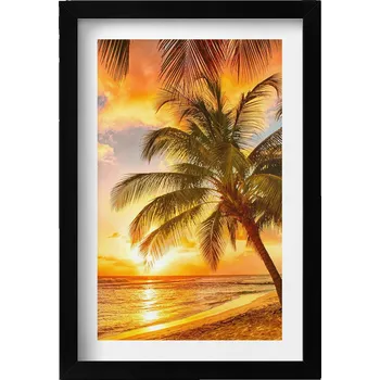 Obraz Obraz na zeď v černém rámu Palma na pláži při západu slunce 20x30 cm