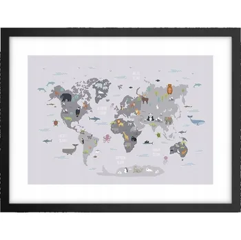 Obraz Obraz plakát v černém rámu do obýváku 40x30 mapa světa foto na zeď