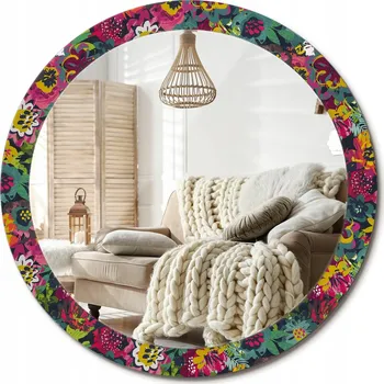 Zrcadlo Zrcadlo s ozdobným skleněným rámem s potiskem Malované květiny o průměru 90 cm