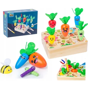 Dřevěná hračka DŘEVĚNÁ DOVEDNOSTNÍ HRA MONTESSORI CHYŤ ČERVA mrkve dřevo