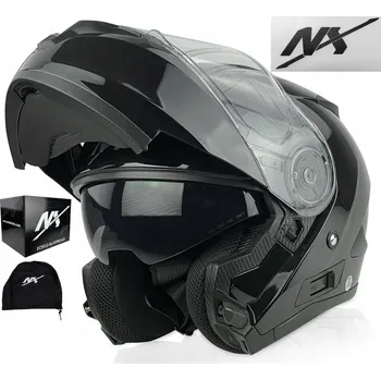 Helma na motorku Motocyklová přilba NX výklopná modulární černá lesklá M ECE R22-06