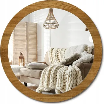 Zrcadlo Stylové kulaté zrcadlo na zeď s potiskem na skle, provedení Rustikální dub, průměr 90 cm