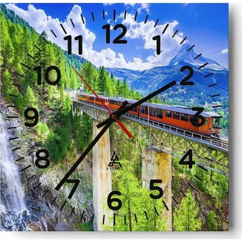 Hodiny Nástěnné hodiny do obýváku 40x40 Vlak Tichý chod Skleněné hodiny