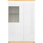 BRW LAVAL vitrína REG1D1W, bílý lesk/dub přírodní