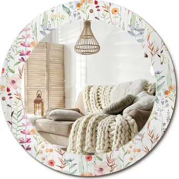 Zrcadlo Kulaté nástěnné dekorativní zrcadlo ve skleněném rámu Divoké květiny průměr 60 cm