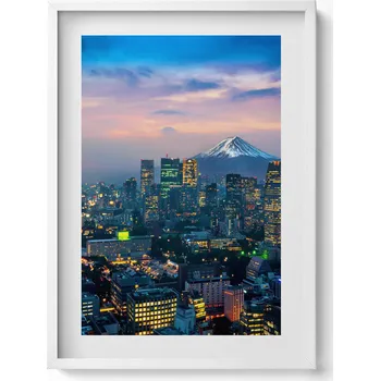 Obraz Dekorativní obraz v bílém rámu na zeď do obýváku kuchyně Město v noci 50x70 cm