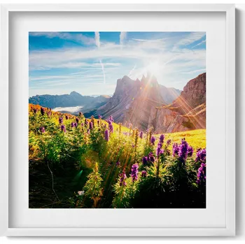 Obraz Dekorativní nástěnný obraz v bílém rámu s grafikou Dolomity – krajina, 50x50 cm