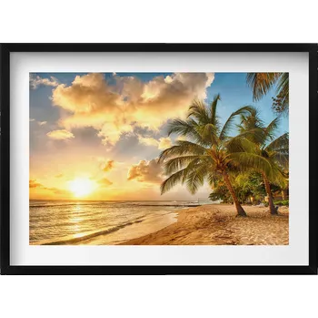 Obraz Obraz dekorace na zeď Pláž palmy a moře při západu slunce 70x50 cm