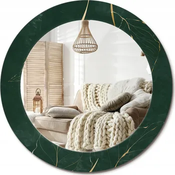 Zrcadlo Kulaté nástěnné dekorativní zrcadlo ve skleněném rámu, průměr 60 cm, motiv listů