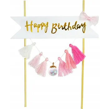 Obraz Zápich na dort k narozeninám Happy Birthday, růžovo-bílý