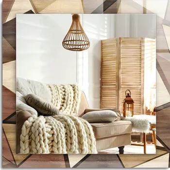 Zrcadlo Závěsné zrcadlo s potiskem Dřevěné geometrické zrcadlo 60x60 cm