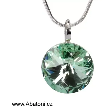 Náhrdelník Swarovski Elements Rivoli vlepený krystal 14mm - Stříbrný náhrdelník (přívěsek + řetízek) zelený kulatý 34112.3 Chrysolite (zelená světlá, mátová)